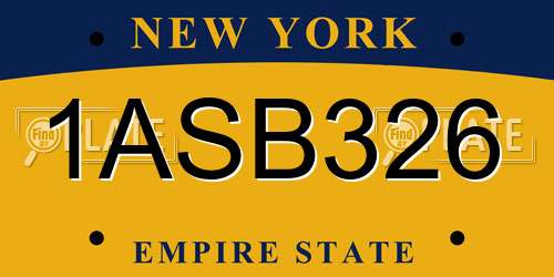 1ASB326 New York License Plate
