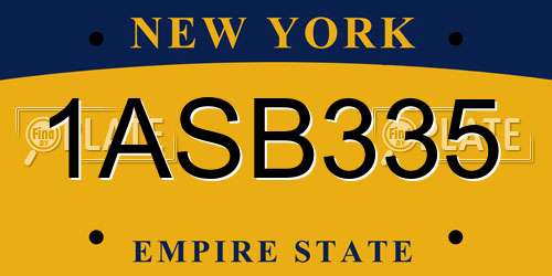 1ASB335 New York License Plate