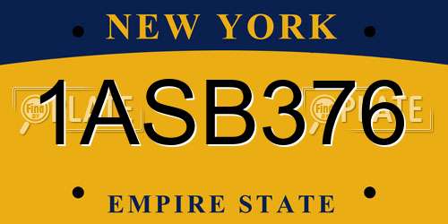 1ASB376 New York License Plate