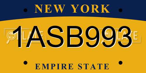 1ASB993 New York License Plate