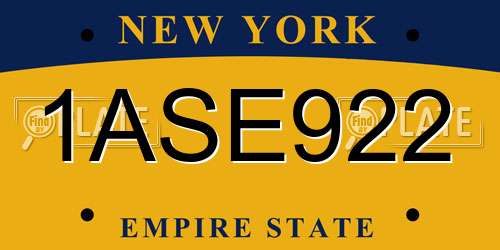 1ASE922 New York License Plate