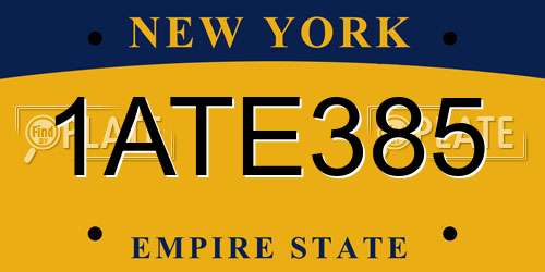 1ATE385 New York License Plate