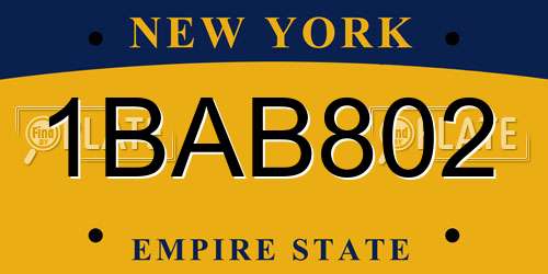 1BAB802 New York License Plate