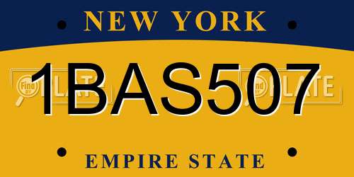 1BAS507 New York License Plate