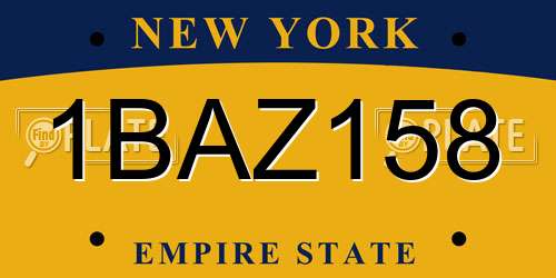 1BAZ158 New York License Plate