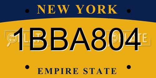 1BBA804 New York License Plate