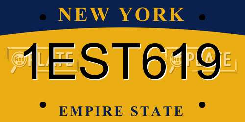 1EST619 New York License Plate