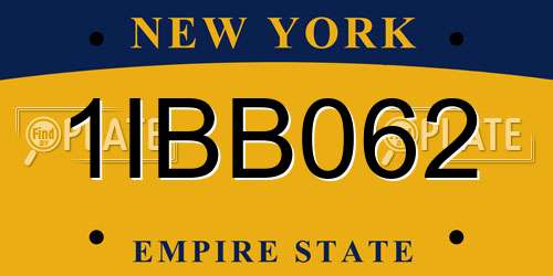 1IBB062 New York License Plate