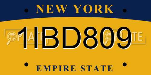 1IBD809 New York License Plate