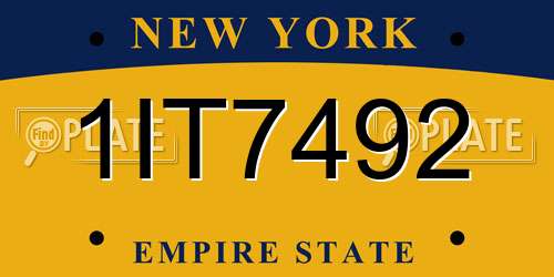 1IT7492 New York License Plate