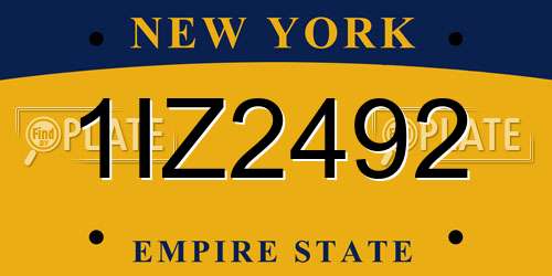 1IZ2492 New York License Plate