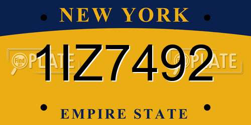 1IZ7492 New York License Plate