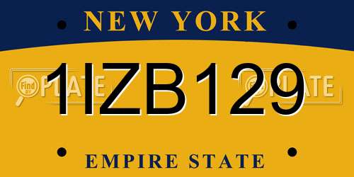 1IZB129 New York License Plate