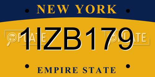 1IZB179 New York License Plate
