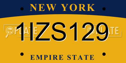 1IZS129 New York License Plate