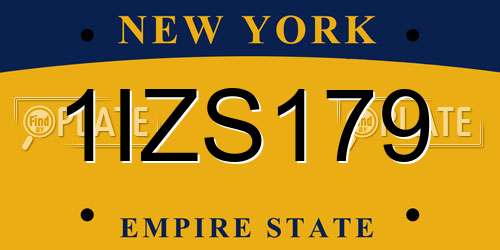 1IZS179 New York License Plate