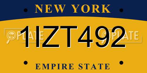 1IZT492 New York License Plate