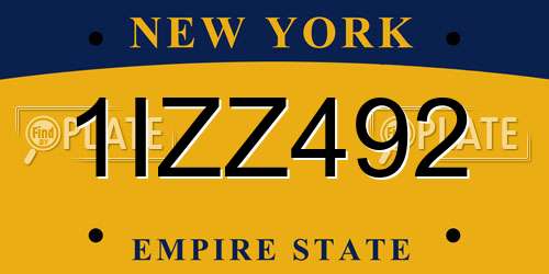 1IZZ492 New York License Plate