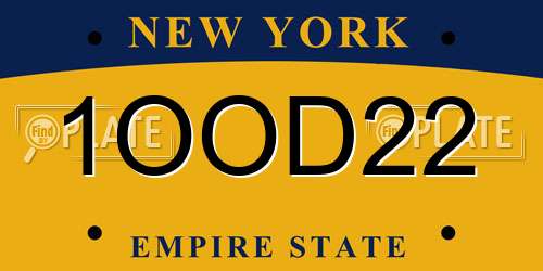 1OOD22 New York License Plate