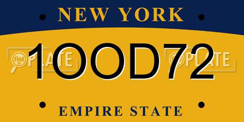 1OOD72 New York License Plate