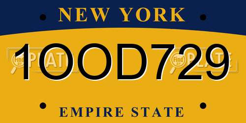 1OOD729 New York License Plate