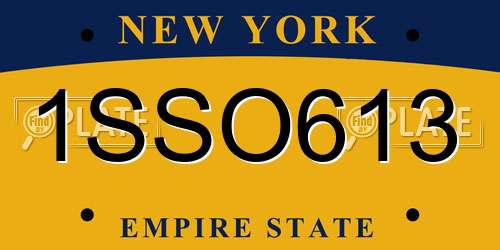1SSO613 New York License Plate
