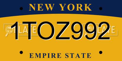 1TOZ992 New York License Plate