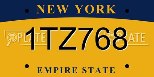 1TZ768 New York License Plate