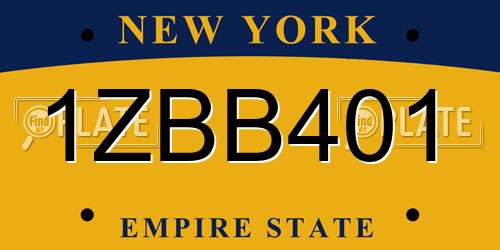 1ZBB401 New York License Plate