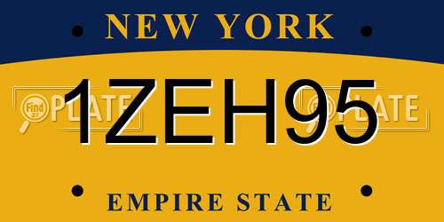 1ZEH95 New York License Plate