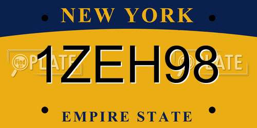 1ZEH98 New York License Plate