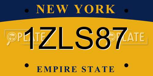 1ZLS87 New York License Plate