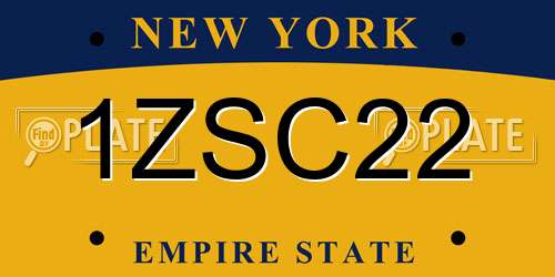 1ZSC22 New York License Plate