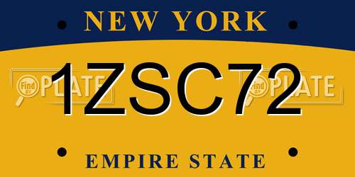 1ZSC72 New York License Plate