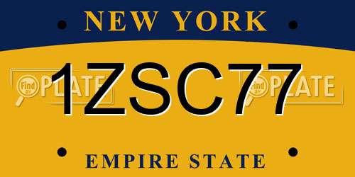 1ZSC77 New York License Plate