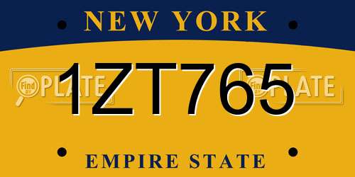 1ZT765 New York License Plate