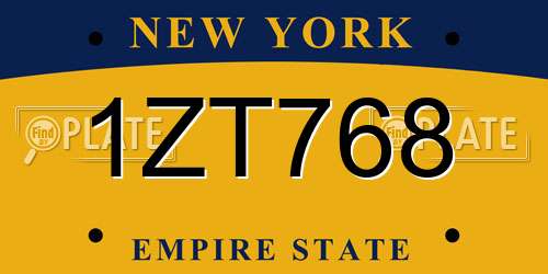 1ZT768 New York License Plate