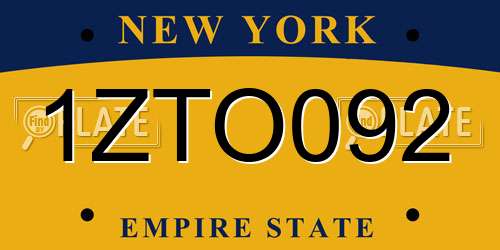 1ZTO092 New York License Plate