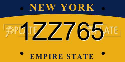1ZZ765 New York License Plate