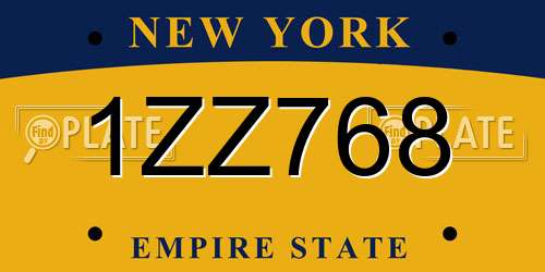 1ZZ768 New York License Plate