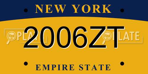 2006ZT New York License Plate