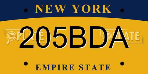 205BDA New York License Plate