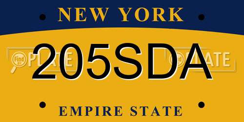 205SDA New York License Plate