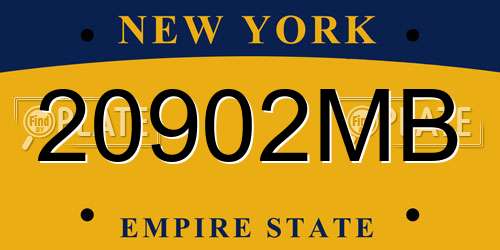20902MB New York License Plate