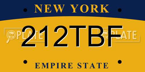 212TBF New York License Plate