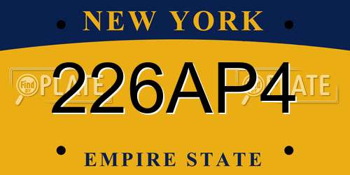 226AP4 New York License Plate