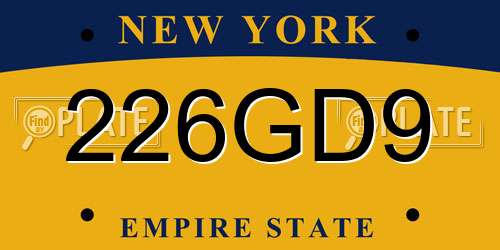 226GD9 New York License Plate