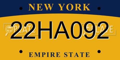 22HA092 New York License Plate