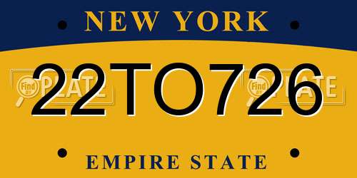 22TO726 New York License Plate