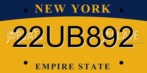 22UB892 New York License Plate
